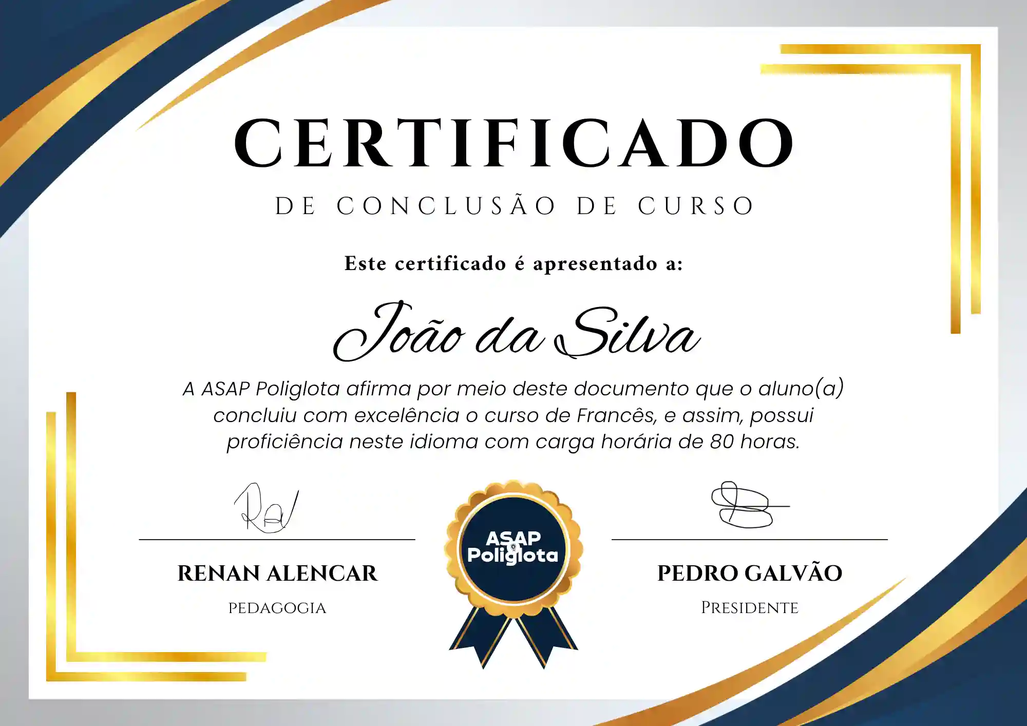 Certificado de conclusão ASAP Francês